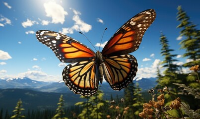 A monarch butterfly in the mountains - obrazy, fototapety, plakaty