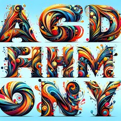 Vibrant Abstract Objects Colorful Alphabet Letters Collection for Creative Projects - obrazy, fototapety, plakaty