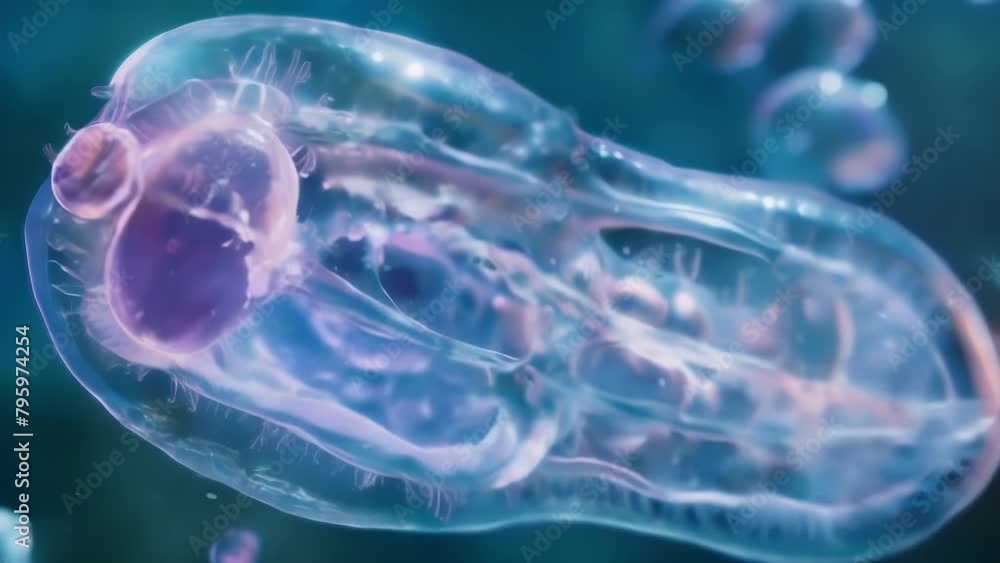 Aufkleber an amoeba transparent and gelatinous in appearance extending its pseudopodia to surround and engulf 