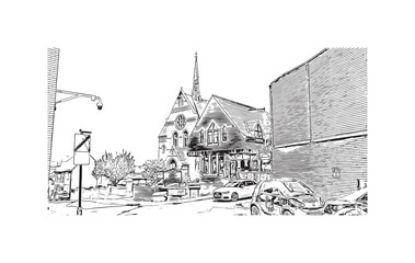 Print Building view with landmark of St Albans is a city in England. Hand drawn sketch illustration in vector. 