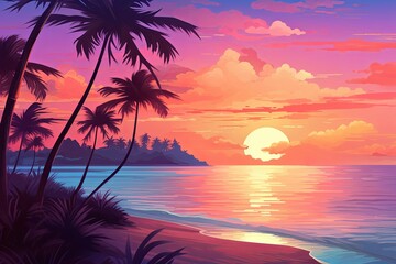 Fototapeta na wymiar Tropical Island Sunset Gradients: Beach Dusk Spectrum