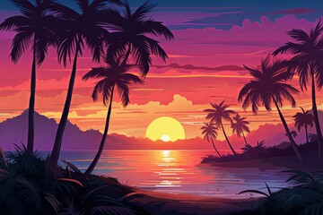 Tropical Island Sunset Gradients: Oceanfront Twilight Spectrum