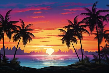 Fototapeta na wymiar Tropical Island Sunset Gradients: Oceanfront Twilight Spectrum.