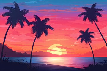Fototapeta na wymiar Tropical Island Sunset Gradients: Seaside Dusk Gradation Glow