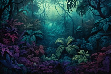 Fototapeta na wymiar Tropical Monsoon Gradient Swirls: Jungle Storm Palette in Dense Vibrant Colors