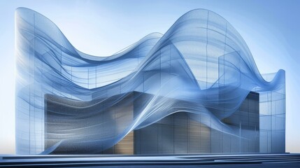 b'Blue translucent wavy architecture'