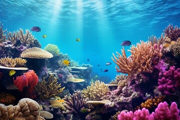Fototapeta na wymiar Vibrant Tropical Reef Gradients: Underwater Coral Display