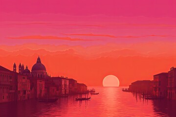 Fototapeta premium Fiery Venetian Sunset Gradients in Vibrant Orange and Pink