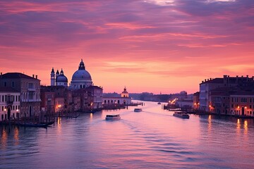 Obraz premium Venetian Sunset Gradients: Dusk Light over Venice Canal