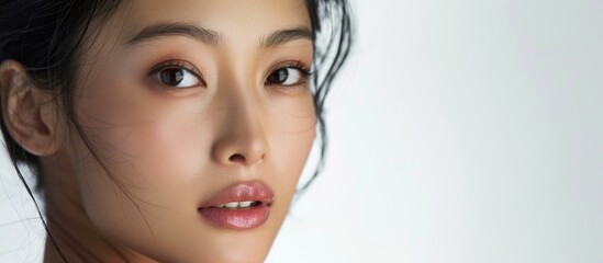 Fototapeta premium A woman displaying very long hair and a captivatingly beautiful facial features