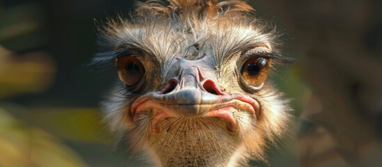 Ostrich bird displaying a remarkably large head structure and eyes that are markedly big