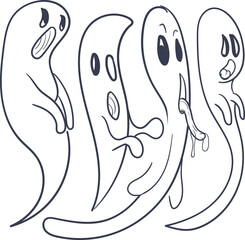 Cartoon funny ghosts are trying to scare someone.