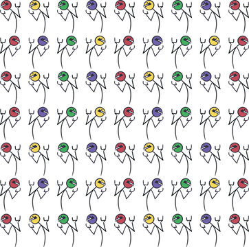 Imitation of painted people with colored heads. 