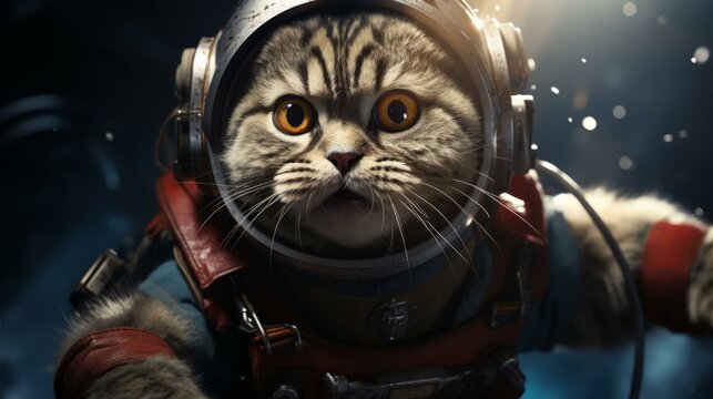 b'A cat wearing a spacesuit'