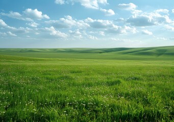 Obraz premium b'Green rolling hills under blue sky and white clouds'