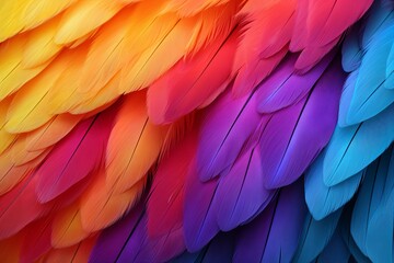 Fototapeta premium Vibrant Parrot Feather Gradients: Radiant Feather Hues Explosion