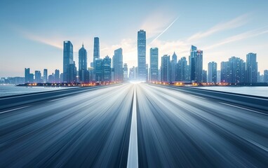 Fototapeta premium Empty asphalt road through a modern city at night