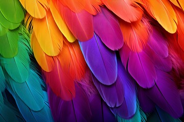 Fototapeta premium Rainbow Feather Palette: Vivid Parrot Feather Gradients in Stunning Display