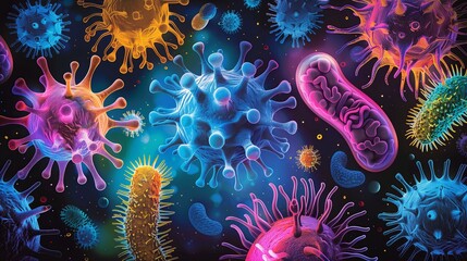 Multi-colored virus germs indicate the condition of the body being infected with disease.