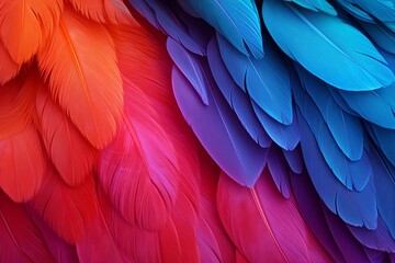 Fototapeta premium Vibrant Parrot Feather Gradients: Vivid Tropical Plumage Delight