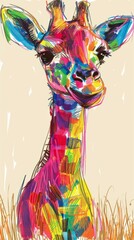 b'colorful giraffe with artistic brush strokes'