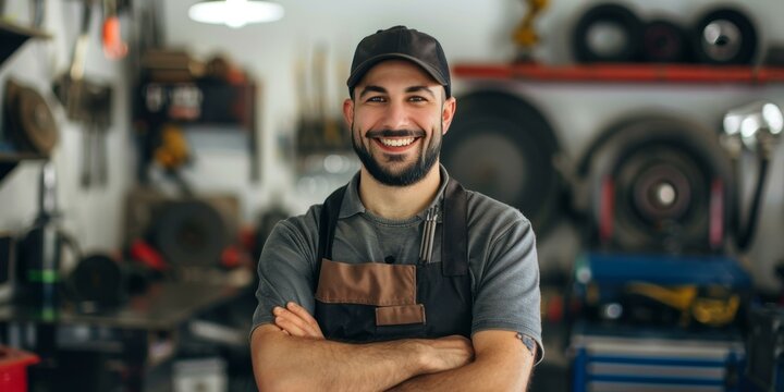 Portrait of a smiling mechanic in a workshop