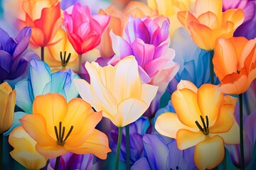 Vibrant Tulip Field Gradients: A Garden Bloom Color Mix