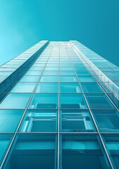 Obraz premium b'Blue glass skyscraper reaching towards the sky'