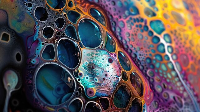 Fluid art technique with silicone oil creating cell like patterns