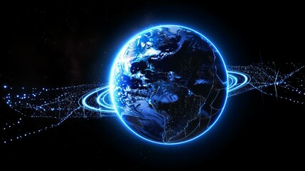 Obraz premium b'Blue Earth illustration with blue rings around it.'