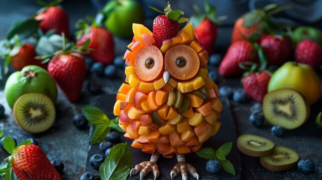 b'A cute owl made of fruits'