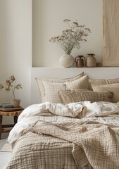 b'Simple and elegant bedroom design with neutral colors and natural materials'