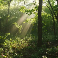 Obraz premium b'The sun shines through the trees in the forest'