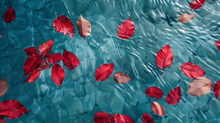Red leaves on the water