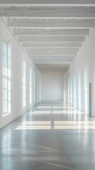 Obraz premium b'Large empty white room with large windows on one side'