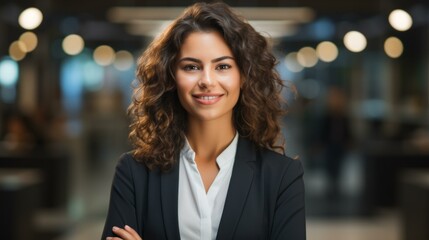 b'Portrait of a young businesswoman smiling confidently'
