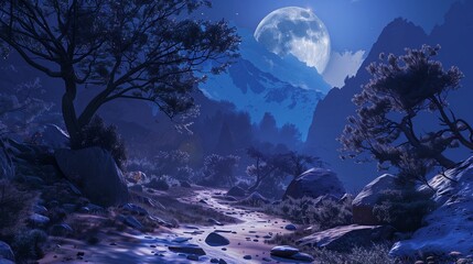 landscape with moon and mountain