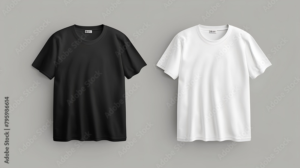 Wall mural white and black t-shirts isolated on gray background front view mock up. generative ai - Wall murals