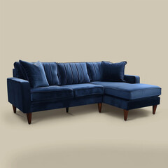 Corner View of a Navy Sofa on a Cream Background: Deep Comfort, Stylish Space