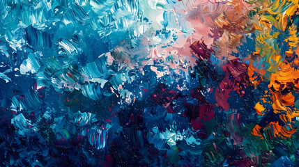 abstract impressionism painting of colorful fish in the ocean