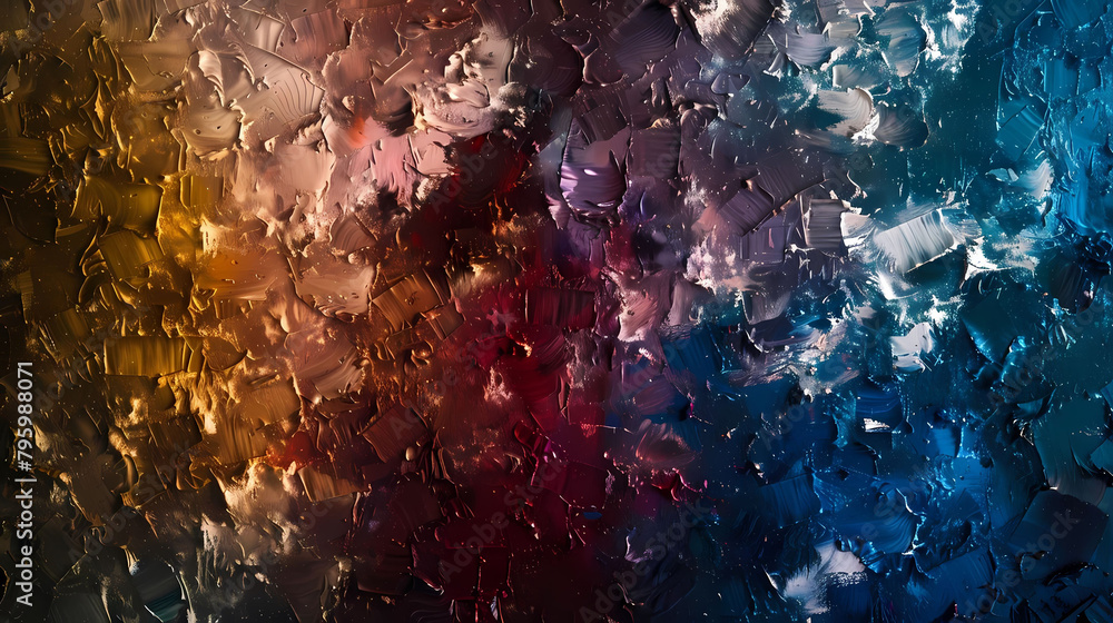 Poster abstract impressionism painting featuring a colorful array of shapes and sizes, including a triangl