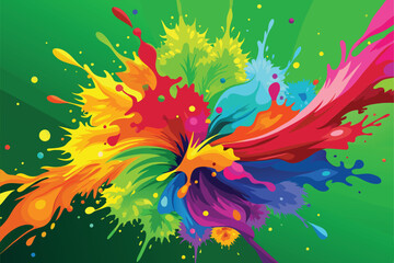 colorful rainbow holi paint color powder explosion vector, isolated wide Indian green panorama background