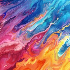 b'Colorful abstract painting with vibrant swirls of blue, pink, orange, and purple'