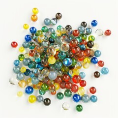 3D Render of a collection of colorful marbles scattered on a white surface, on isolated white background, Generative AI