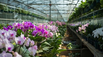 A variety of flowers in a greenhouse