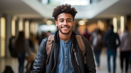 b'Smiling African American college student on campus' - obrazy, fototapety, plakaty