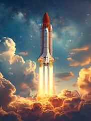Powerful Rocket Soaring Through Vibrant Skies Toward Boundless