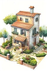 Fototapeta na wymiar b'European style two-story house with garden'