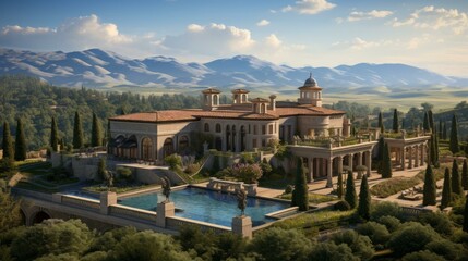 b'Luxury mansion with pool and mountain views'