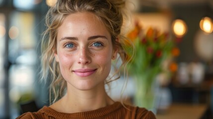 Obraz premium b'portrait of a beautiful young woman with blonde hair and blue eyes'